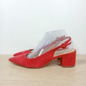 Talbots Heels Women 8.5 Red Leather Block Heel Slingback Pointed Toe Preppy